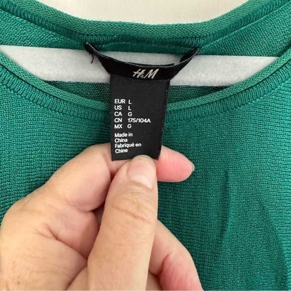 H&M Sweater Dark Green Longline Long Sleeve Forest Fairy High Low Hem Size L - Picture 10 of 13